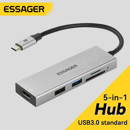 Essager 5 en 1 USB C HUB HDMI-4K station d'accueil Splitter