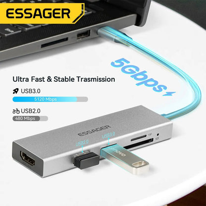 Essager 5 en 1 USB C HUB HDMI-4K station d'accueil Splitter