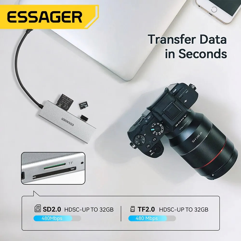 Essager 5 en 1 USB C HUB HDMI-4K station d'accueil Splitter