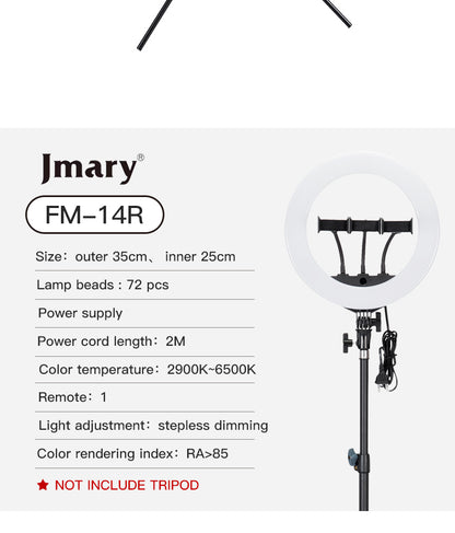 Ring Light Professionnel 36W - Jmary FM14R 34cm Dimmable LED + Trépied 2m