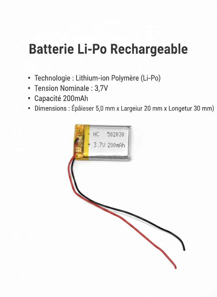 Batterie Li-Po Rechargeable 3.7V 200mAh - Modèle Ultra-Compact 502030
