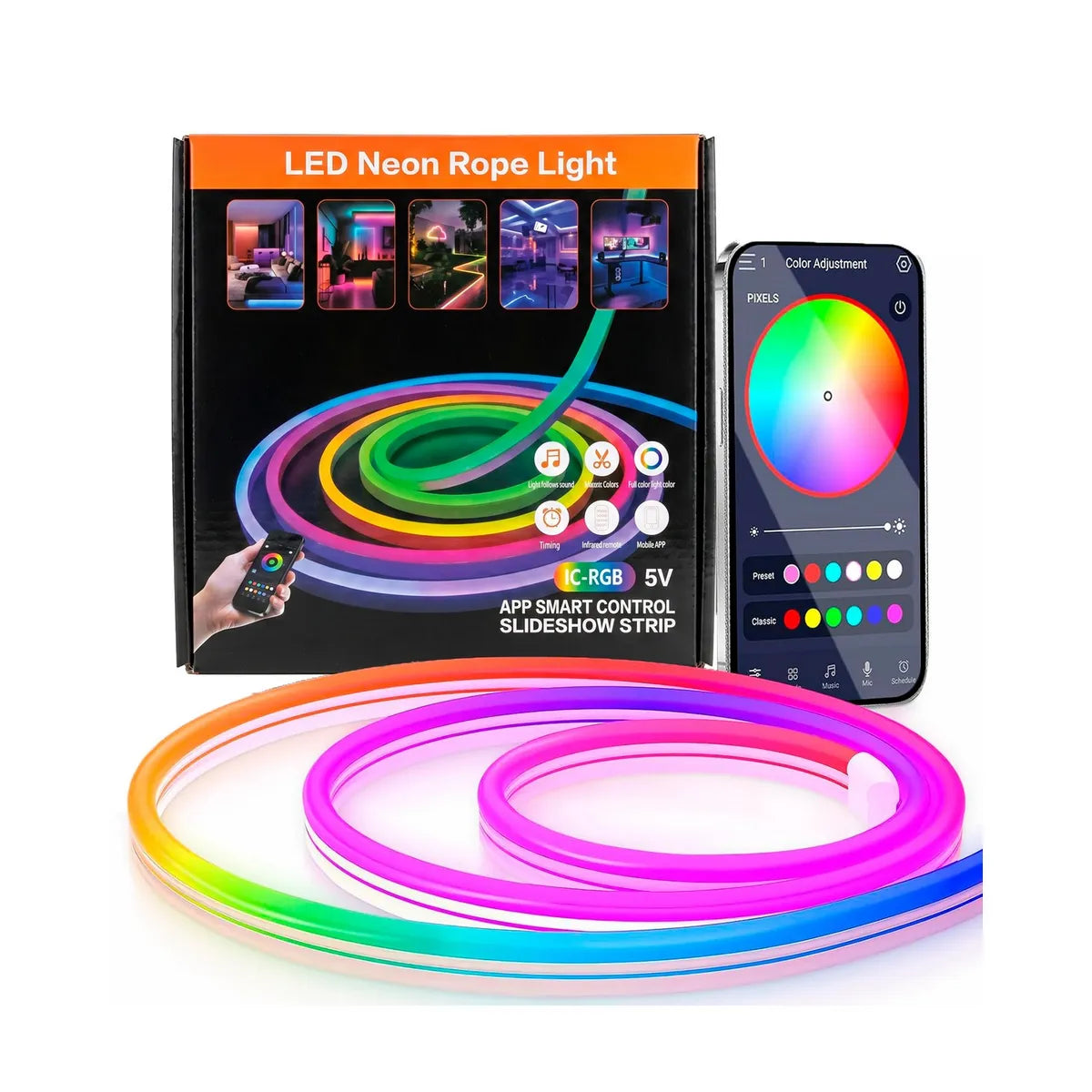 Ruban LED Néon RGB Intelligent Bluetooth USB 5V 2M à 10M