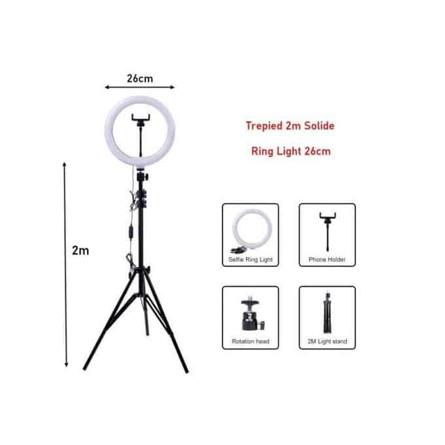 Ring Light 26cm de Diametre + Trépied 2m Solide