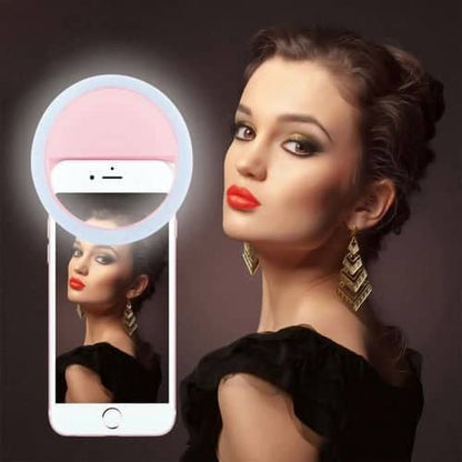 Clip à piles Selfie Ring Light pour appareil photo de téléphone Photographie vidéo Rose/Blue