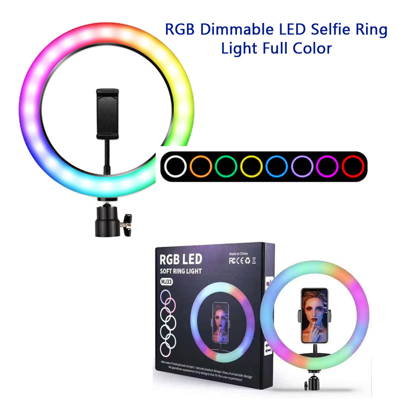 MJ33 RGB LED Soft Ring Light 33CM avec trépied et  support de téléphone