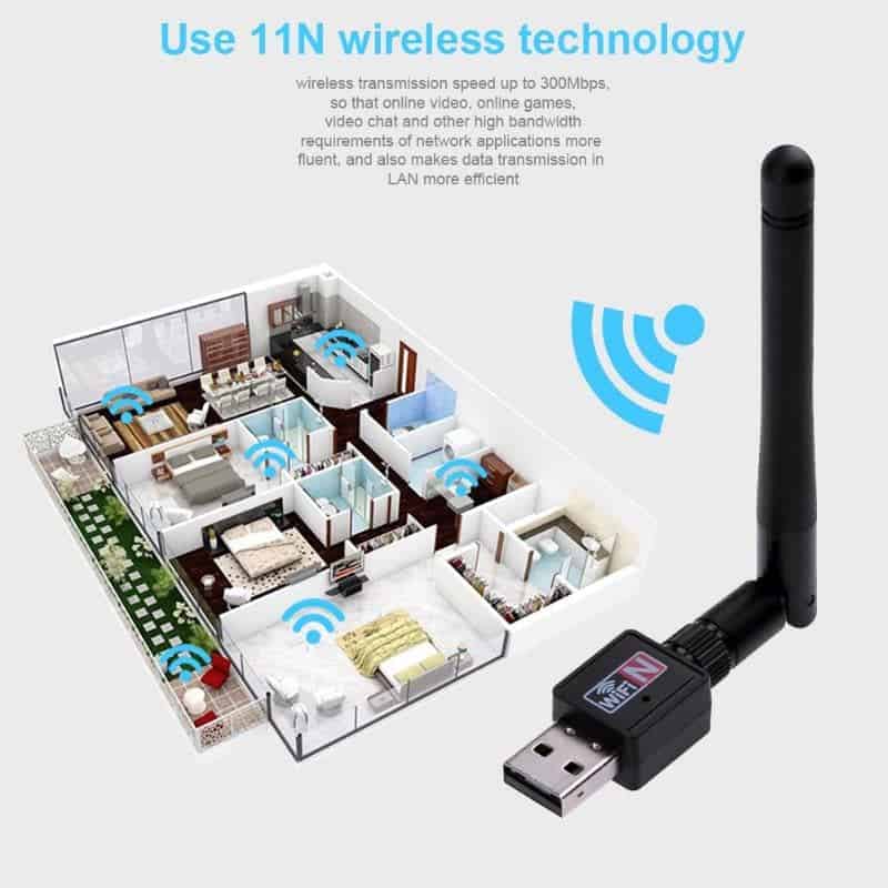 Carte adaptateur Dongle du réseau LAN WiFi Sans Fil 300Mbps 802.11n/g/b USB + antenne