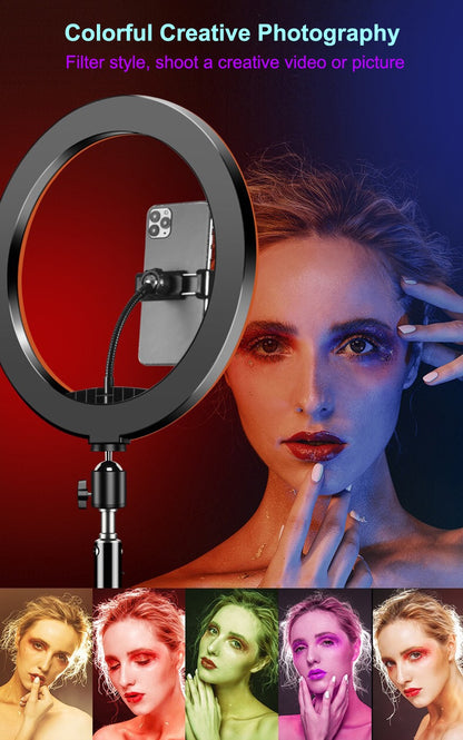 MJ33 RGB LED Soft Ring Light 33CM avec trépied et  support de téléphone