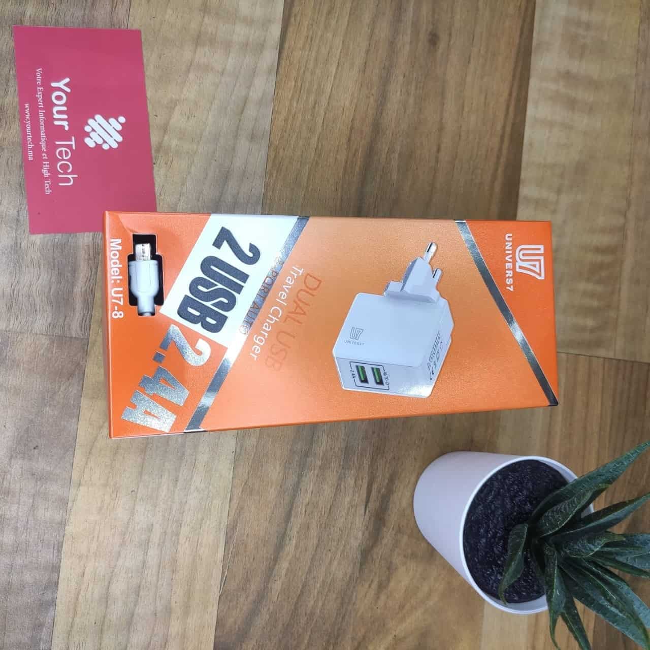 Chargeur rapide 2.4A 2 port auto-ID Micro U7-8