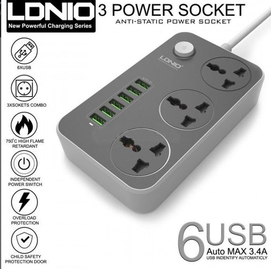 LDNIO SC3604 3 Power Socket 6 USB pour Smartphone et Tablettes 3.4A