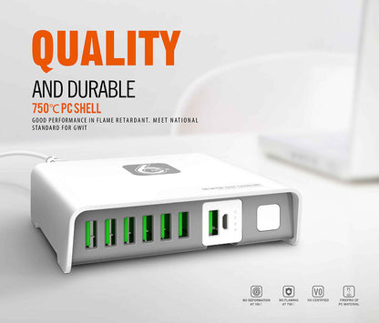 Chargeur de bureau Plustar A6802 6 USB avec batterie externe 2600 mAh