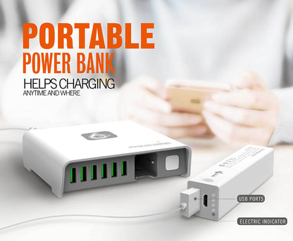 Chargeur de bureau Plustar A6802 6 USB avec batterie externe 2600 mAh