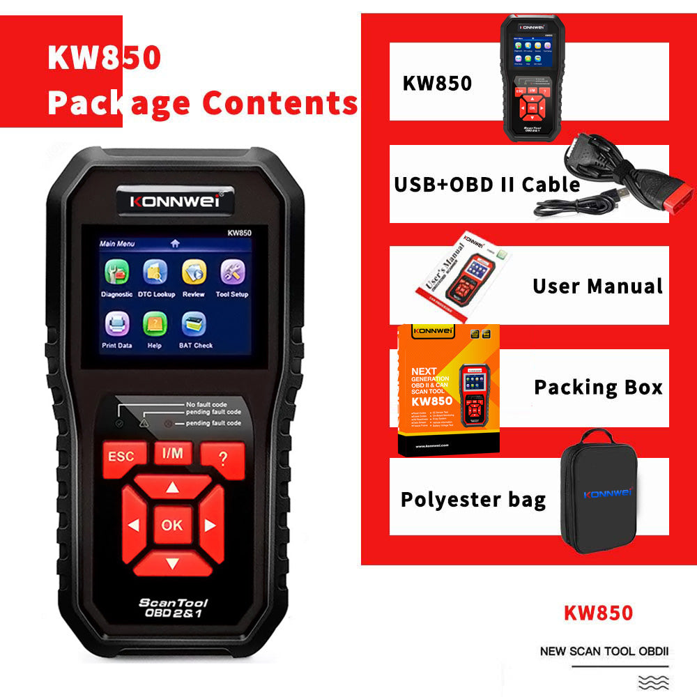 KW850 أداة تحليل كونووي المهنية OBD2