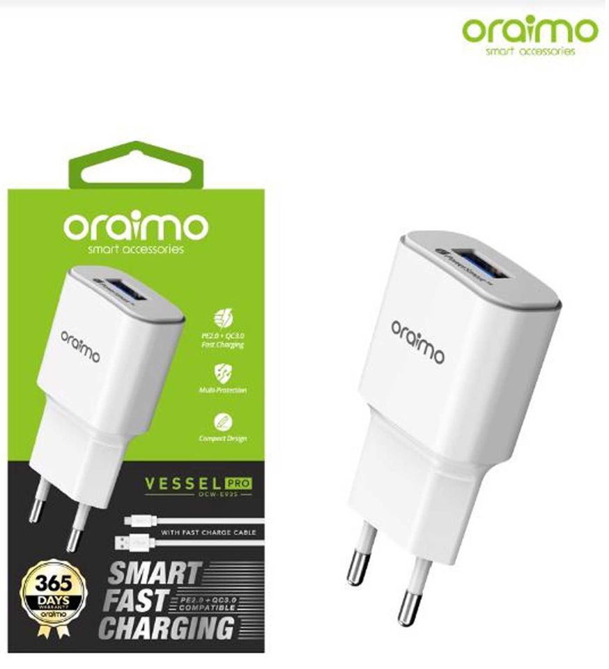 chargeur rapide Oraimo Ocw-E93s Vessel Pro 2a avec câble de charge rapide