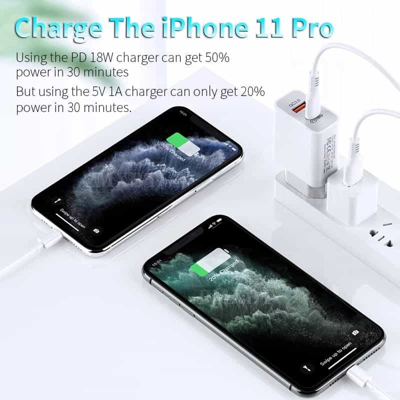 18W PD Type-c Chargeur Rapide pour Apple iPhone 11 Pro 12 XS Puissance Max Téléphone Portable chargeur rapide PD Adaptateur Avec Câble