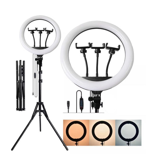 Ring Light 36cm avec Trépied 2m et Support 3 Téléphones