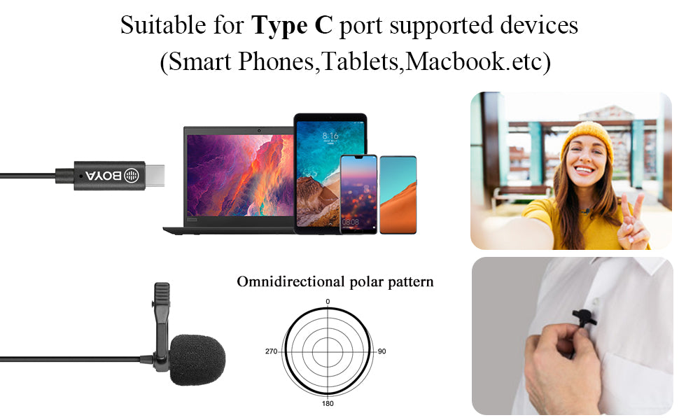 BOYA by-M3 ميكروفون لافالير omnidirectionnel USB C أصلي