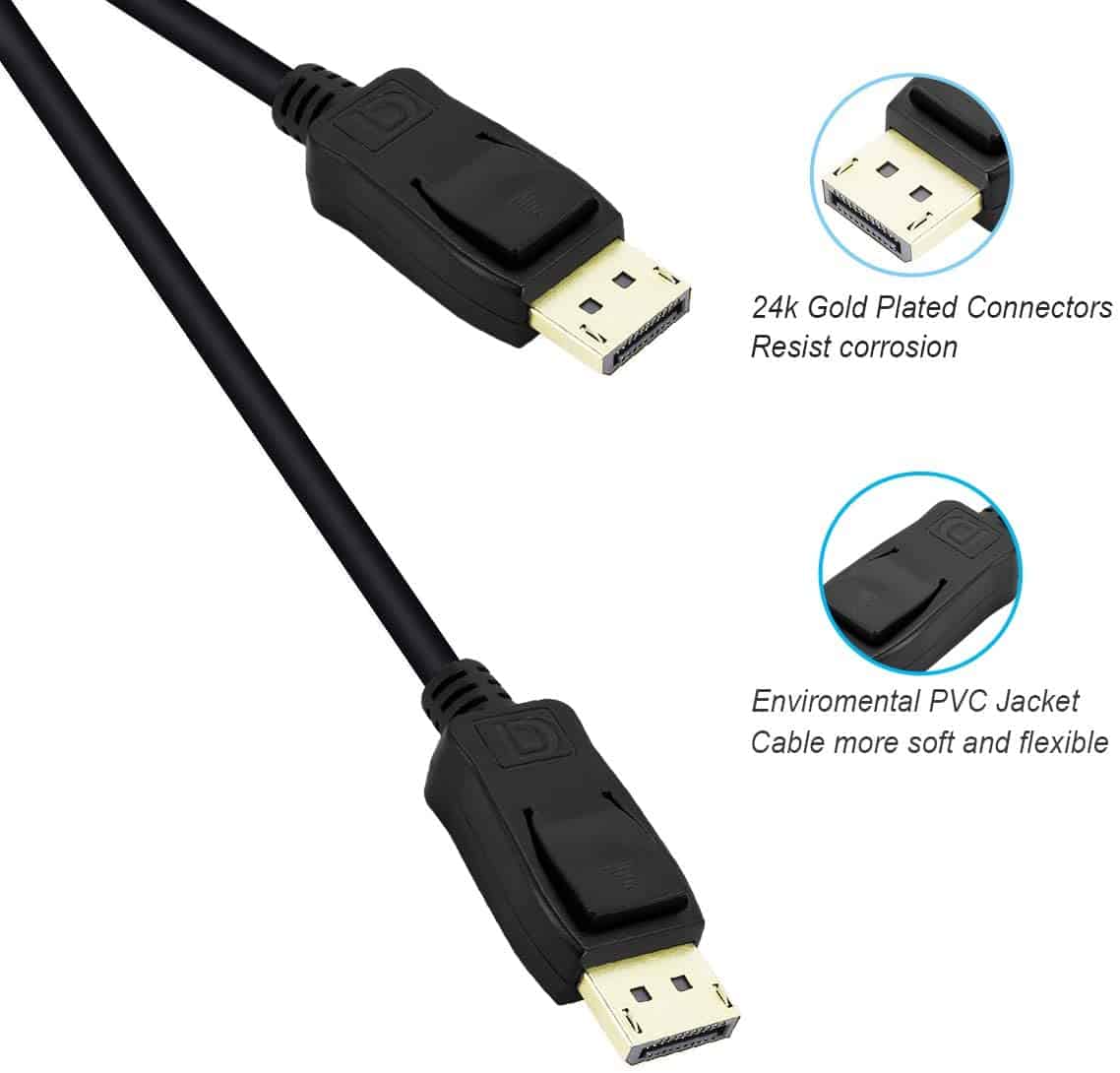 Câble DisplayPort vers DisplayPort 1,8 M, Benfei DP vers DP Câble mâle vers mâle Cordon plaqué or, prend en charge 4K @ 60Hz, 2K @ 144Hz Compatible pour Lenovo, Dell, HP, ASUS ...