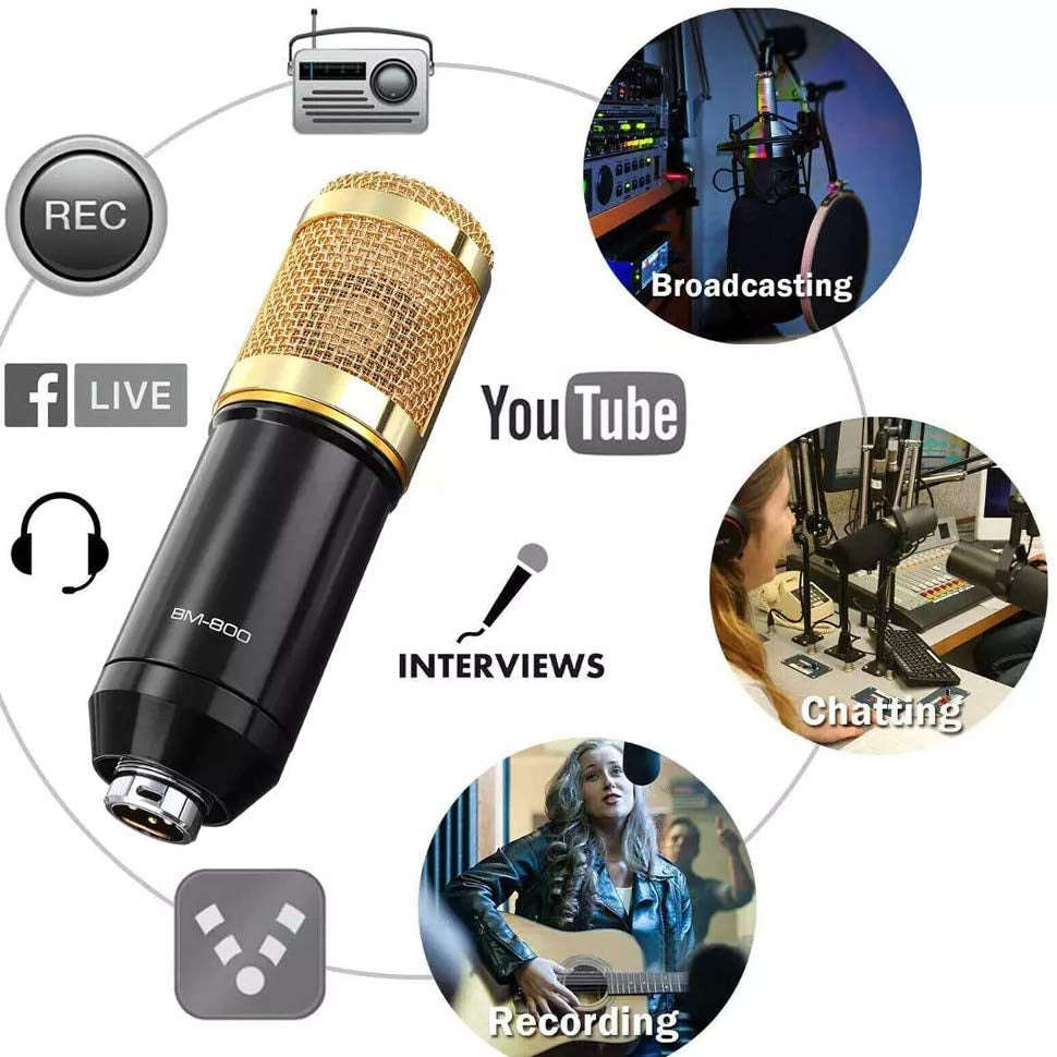 ميكروفون BM800 مع بطاقة صوت V8 وطاقة فانتوم 48 فولت