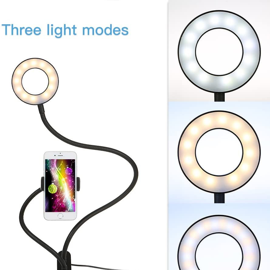 Ring Light Selfie avec support de téléphone portable à pince pour diffusion en direct