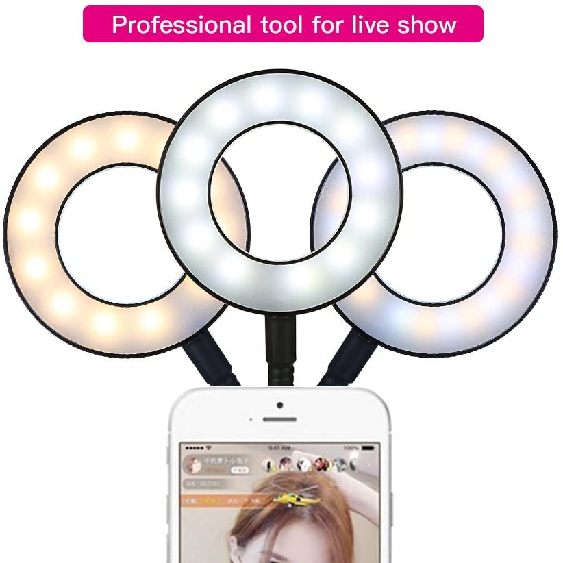 Ring Light Selfie avec support de téléphone portable à pince pour diffusion en direct