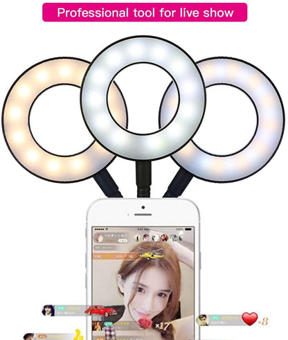 Ring Light Selfie avec support de téléphone portable à pince pour diffusion en direct