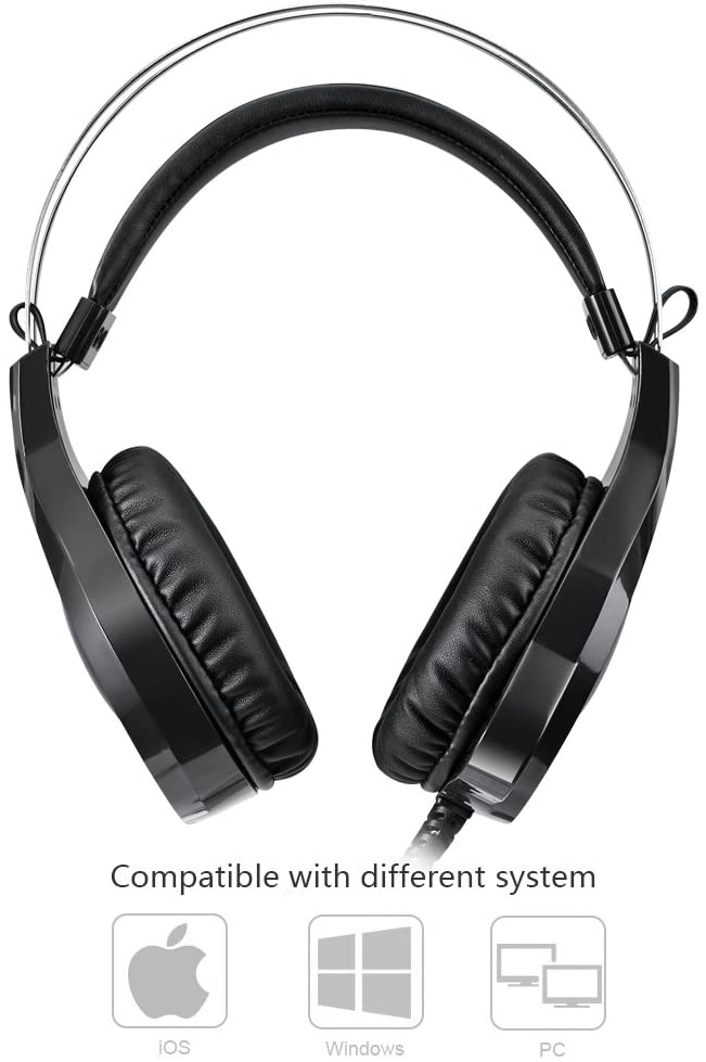 Casque de jeu NUOXI N1, isolation du bruit stéréo basse filaire de 3,5 mm avec microphone LED de respiration à 7 couleurs