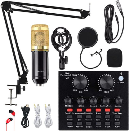 Microphone BM800 avec carte son V8 et alimentation 48V