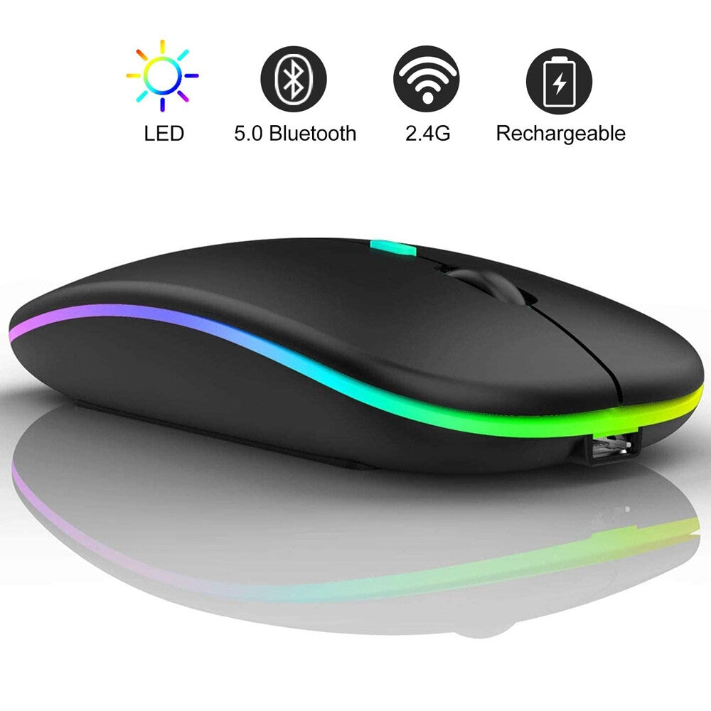 Azami Tech Souris Rose sans fil,rechargeable et silencieuse, éclairage LED RGB