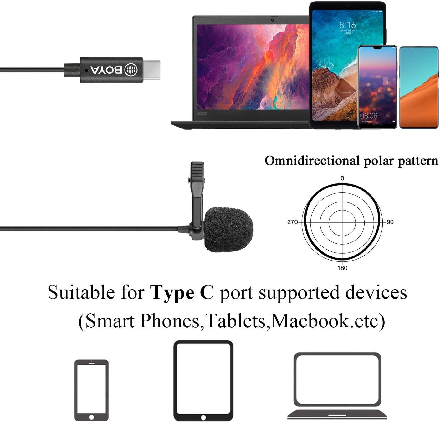 BOYA by-M3 Micro-cravate omnidirectionnel USB C original