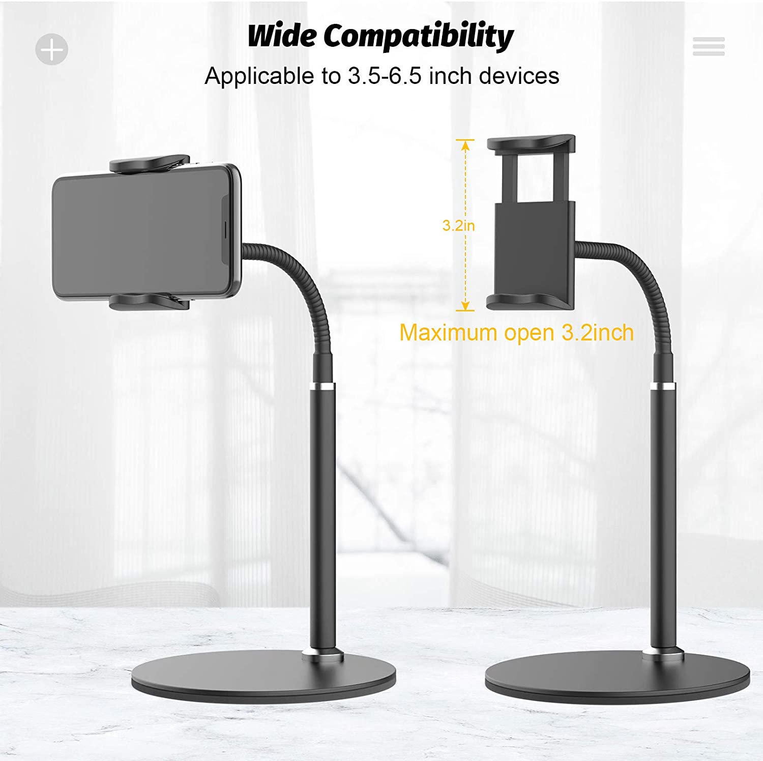 Support de support de téléphone à col de cygne, support de téléphone réglable à 360 °
