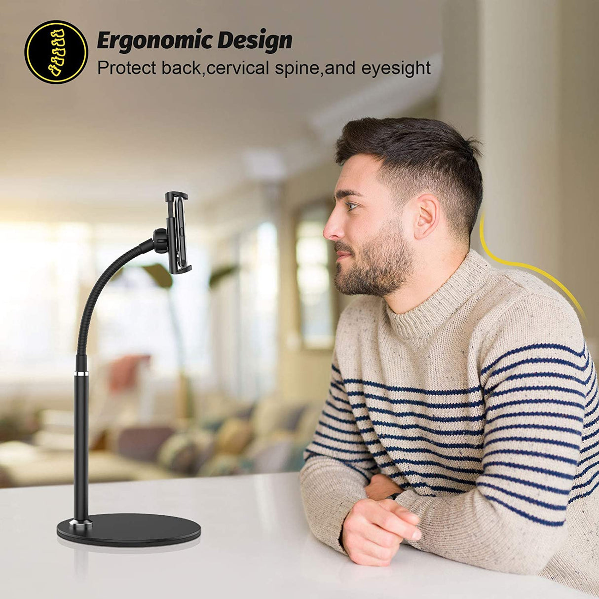 Support de support de téléphone à col de cygne, support de téléphone réglable à 360 °