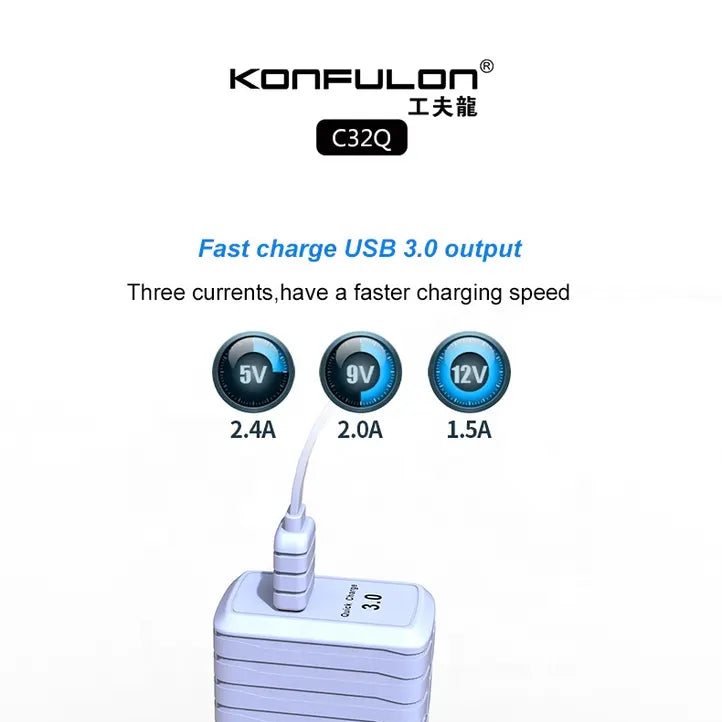 Chargeur Konfulon C32Q QC 3.0 avec Cable Orignal