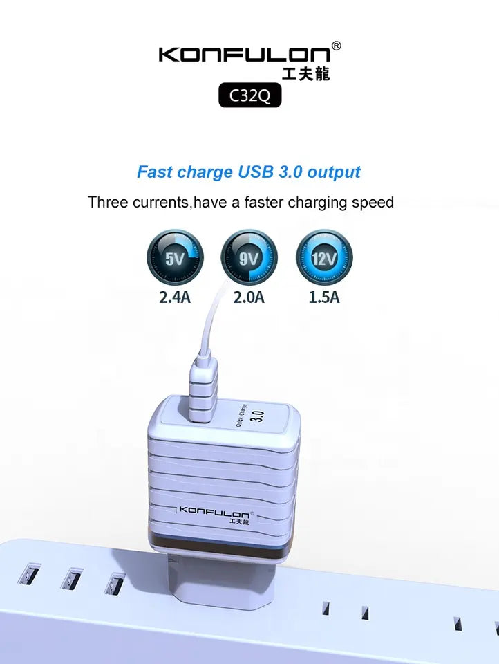 Chargeur Konfulon C32Q QC 3.0 avec Cable Orignal