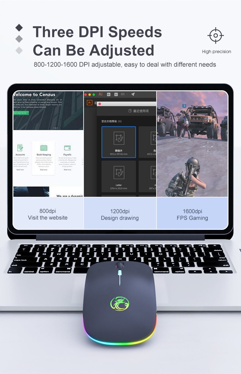 Souris Sans Fil IMICE E-1300 Rechargeable Silencieux RGB