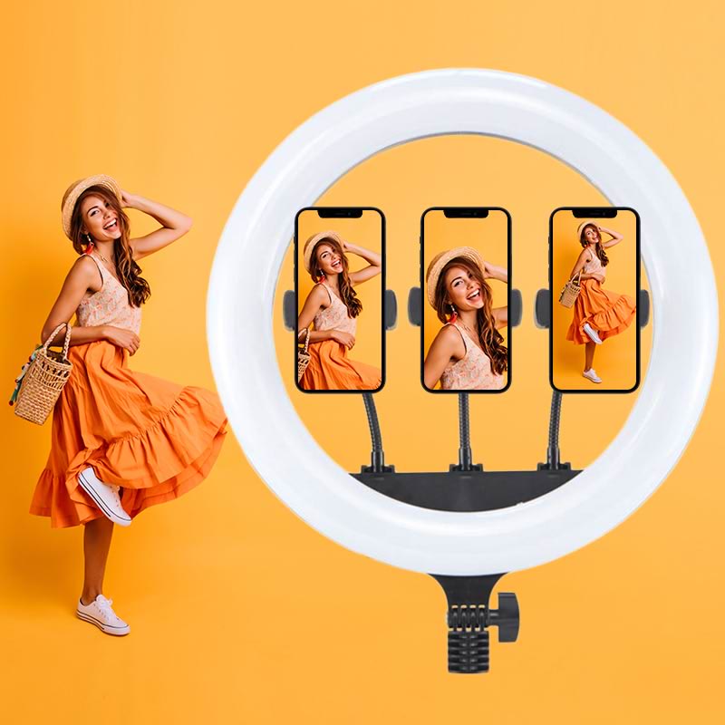 Ring Light 36cm avec Trépied 2m et Support 3 Téléphones