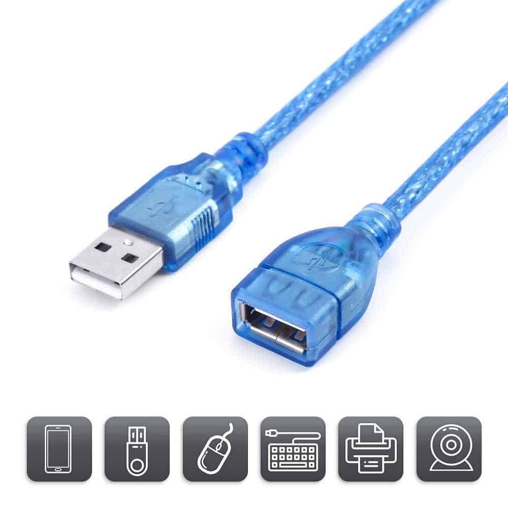 Câble d'extension USB 2.0 Type A-Mâle vers A-Femelle en Bleu 1.5 et 3m