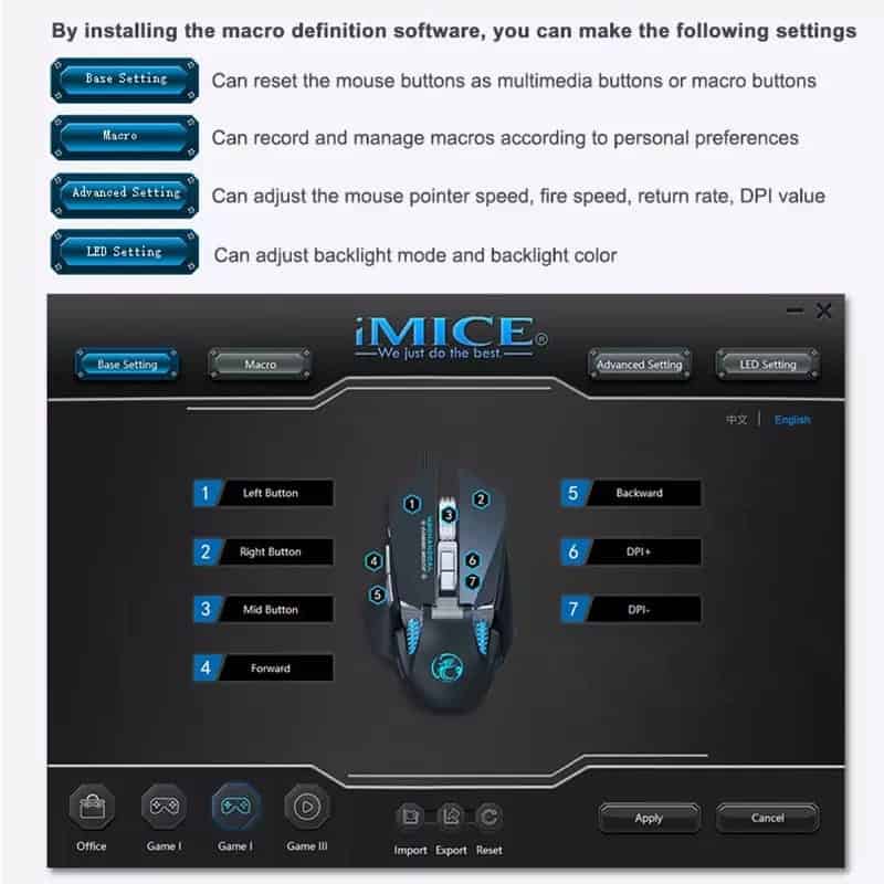 IMice T96 7200 DPI rvb souris de jeu mécanique USB filaire ordinateur Gamer souris optiques pour ordinateur portable jeu souris Macros personnalisées
