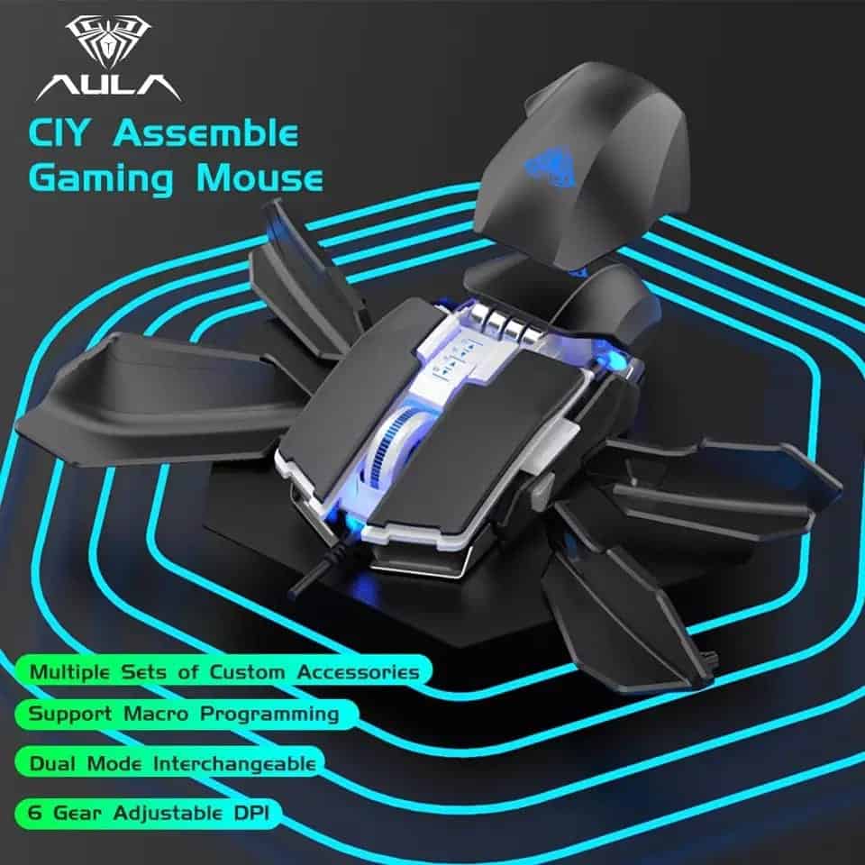 AULA H508 souris de jeu filaire ailes latérales 7 boutons 4800DPI souris USB ergonomique rétro-éclairage optique Mause pour ordinateur de bureau Gamer