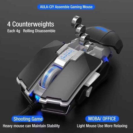AULA H508 souris de jeu filaire ailes latérales 7 boutons 4800DPI souris USB ergonomique rétro-éclairage optique Mause pour ordinateur de bureau Gamer
