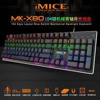 IMICE-PC MK-X80 Cool, clavier mécanique filaire, Notebook, clavier de jeu universel rétroéclairé