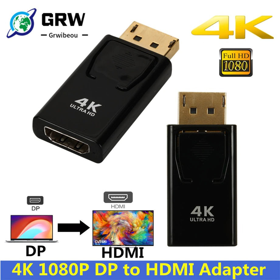 Adaptateur compatible DisplayPort vers HDMI 4K pour PC TV
