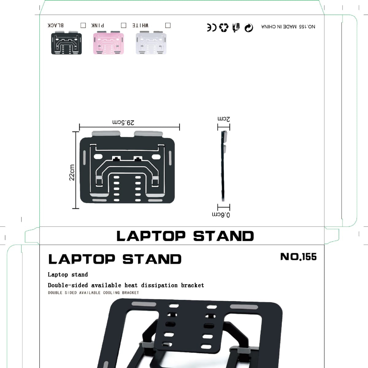 Support pour ordinateur portable ergonomique en ABS solide avec hauteur réglable