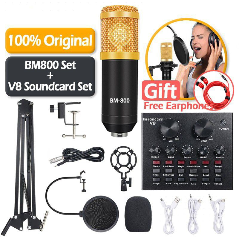 Ensemble Microphone BM800 avec Carte Son V8 (Alimentation 48V nécessaire)