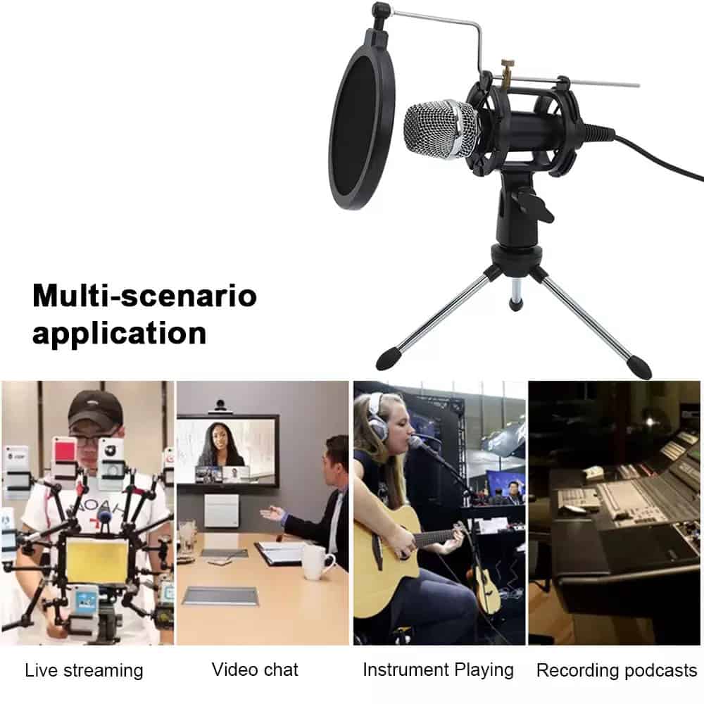 Mini microphone à condensateur Microphone PC 3,5 mm Plug and Play Home Studio Podcast Microphones d'enregistrement vocal avec support mini MIC Filtre acoustique double couche pour téléphone portable PC Tablet