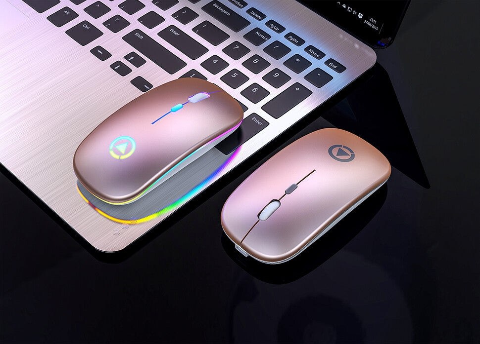 Azami Tech Souris Rose sans fil,rechargeable et silencieuse, éclairage LED RGB