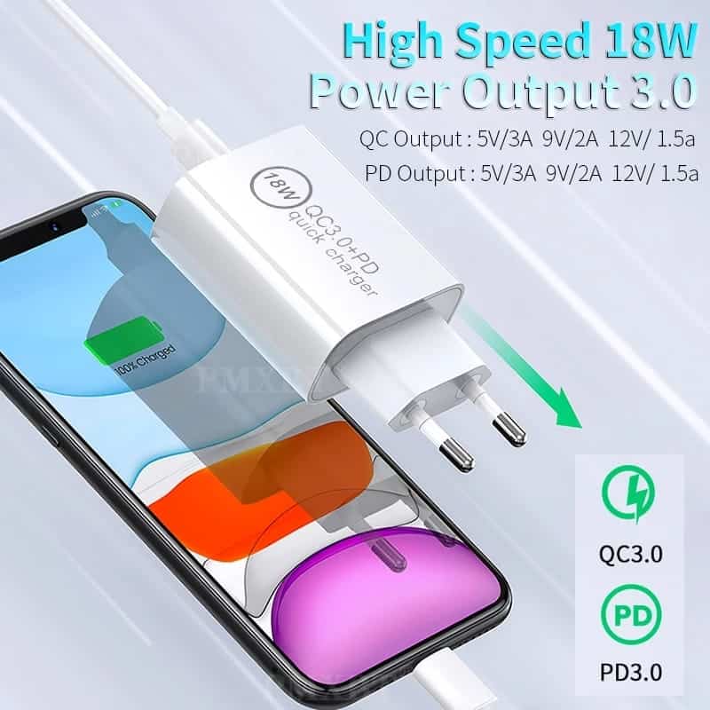 18W PD Type-c Chargeur Rapide pour Apple iPhone 11 Pro 12 XS Puissance Max Téléphone Portable chargeur rapide PD Adaptateur Avec Câble
