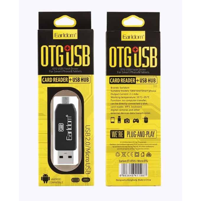 Earldom Lecteur de cartes OTG authentique ET-OT05 3-en 1 -V8 / Micro-USB / USB 3.0 support 32GB microSD / 128GB SD Pour Android et Pc