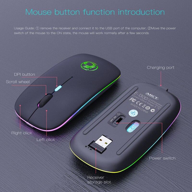 Souris Sans Fil IMICE E-1300 Rechargeable Silencieux RGB