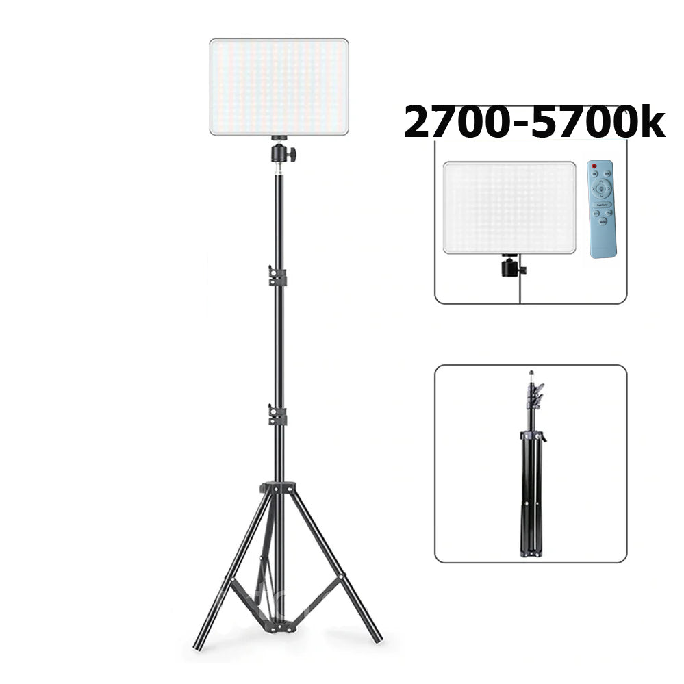 Lampe de caméra LED rectangulaire MM-240 + trépied de 2,1 m