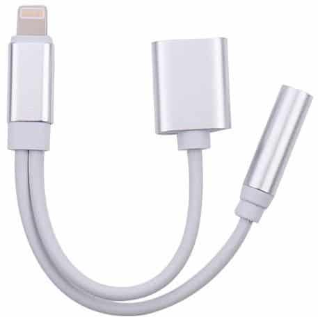 Chargeur de charge USB 2 en 1 pour Apple iPhone 7 iPhone7 Plus adaptateur prise casque câble AUX éclairage à 3.5mm femelle convertisseur-argent